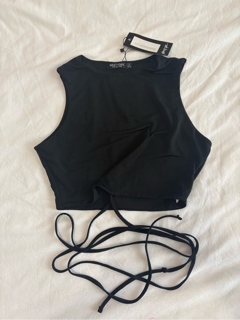 Nasty Gal Black Cropped Tie-Detail Tank
